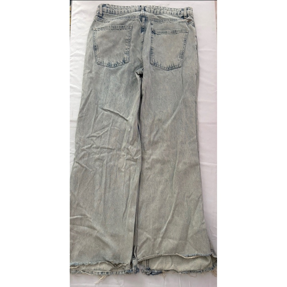 Zara Mens Light Wash Wide Leg Jeans Raw Hem Acid Wash Denim Size 32 - Picture 5 of 6